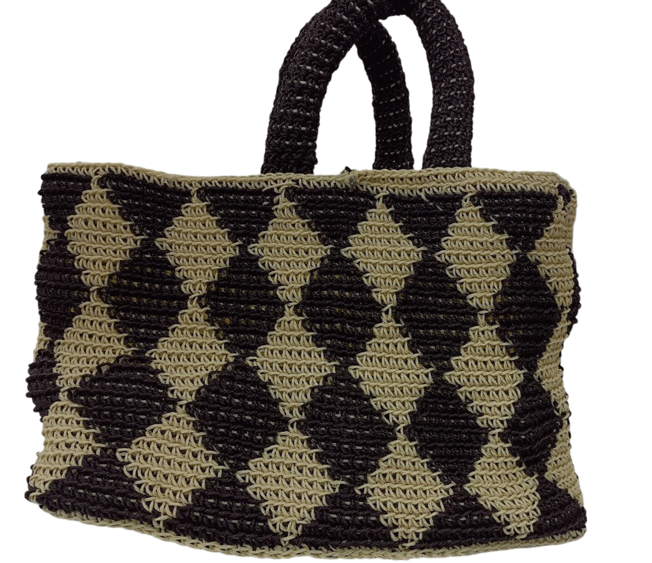 Hand-Crafted Crochet Tote Bag with Geometric Pattern in Brown