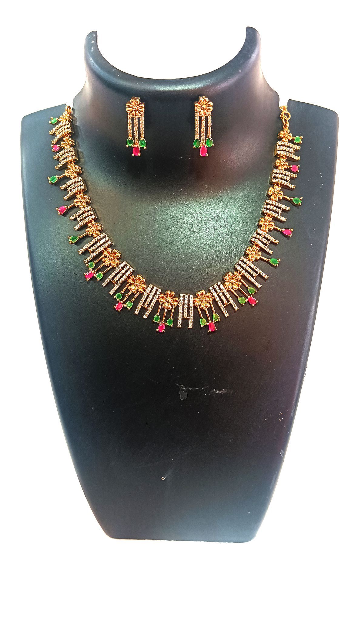 Gold-plated Kundan and Meenakari Necklace Set with Earrings for Women