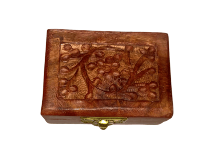 Hand carved wooden jewelry box with floral design Hand carved wooden jewelry box with floral design