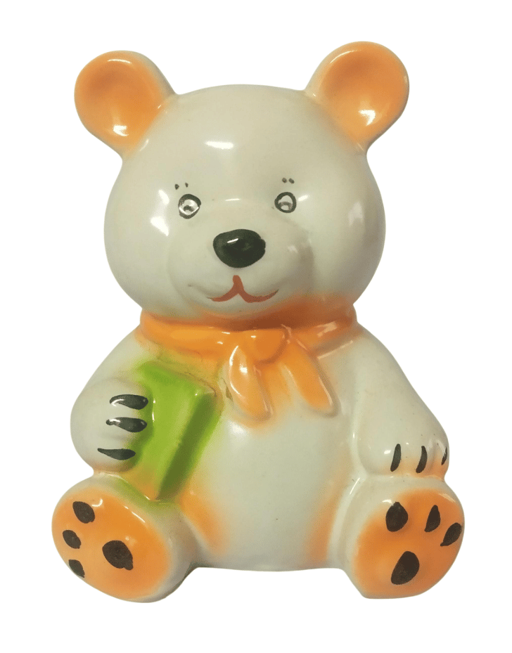 Adorable Ceramic Teddy Bear Figurine with Orange Scarf - Perfect for Home Decor or as a Gift