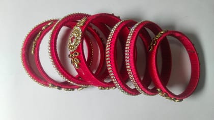 Red Silk Thread Bangle Set with Rhinestone and Beads Red Silk Thread Bangle Set with Rhinestone and Beads