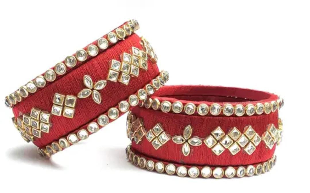 Red and White Kundan Bangles Set for Women - Perfect for Weddings and Festivals