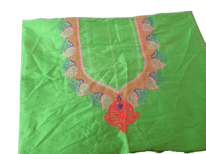 Green cotton Silk fabric with Machine embroidery work