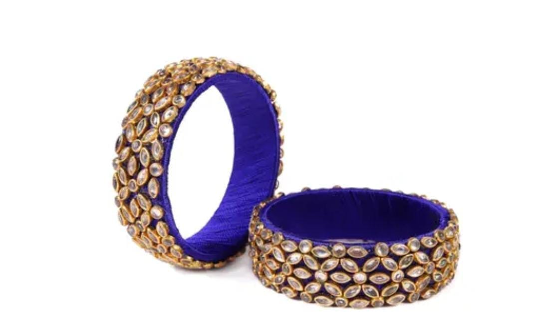 Blue Silk Thread Bangle with Kundan Stones