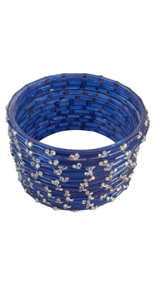 Blue Glass Bangle Set with Rhinestone Accents"