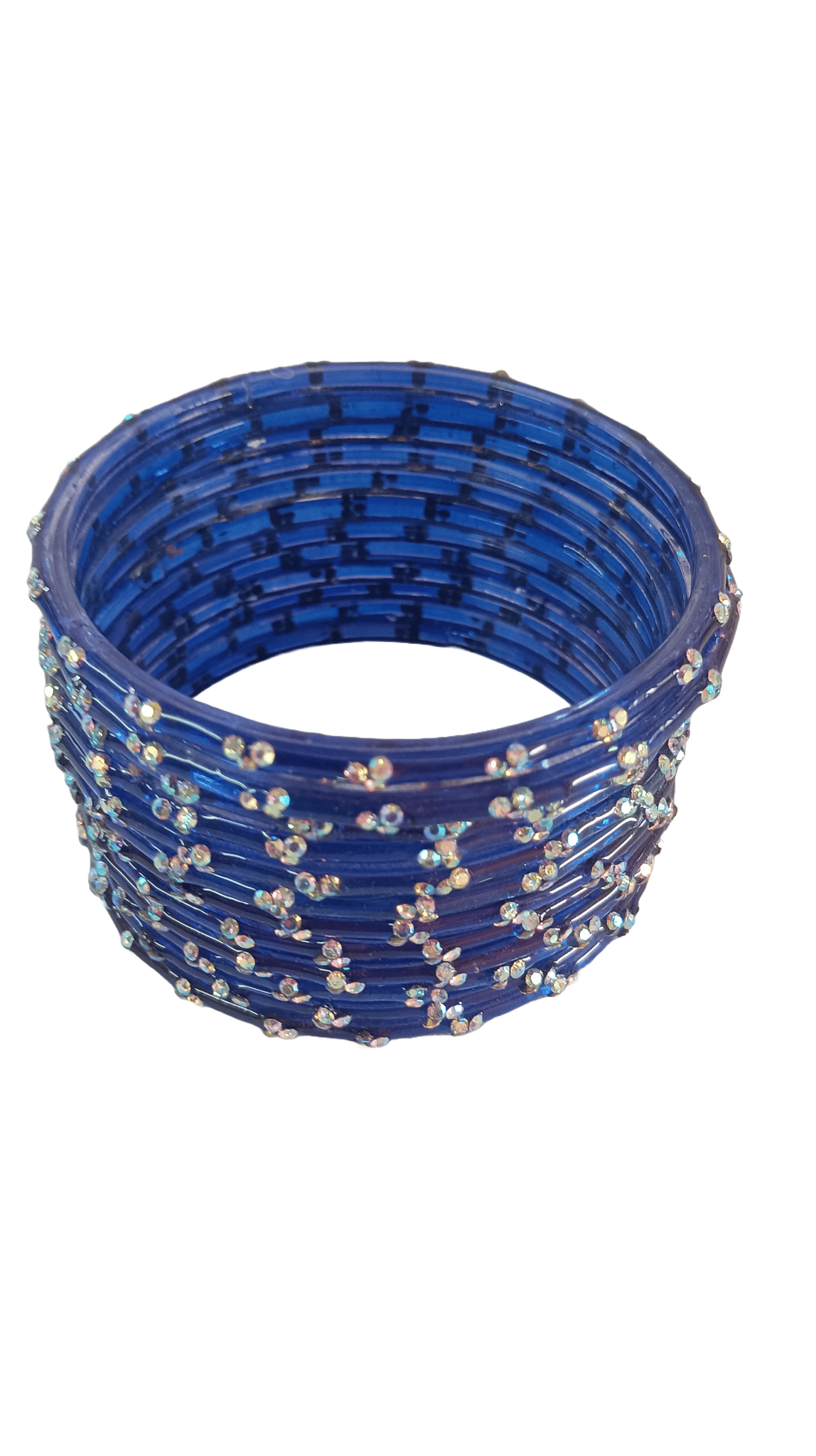 Blue Glass Bangle Set with Rhinestone Accents"