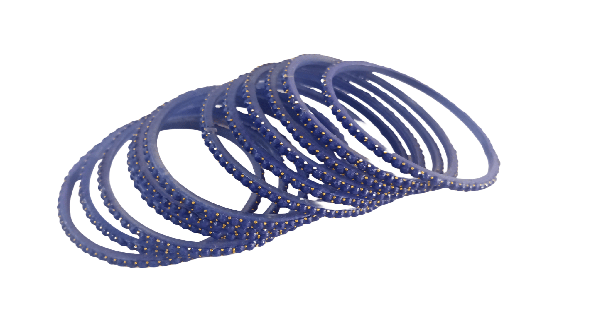 Glass Bangles in Royal Blue with Golden Beads