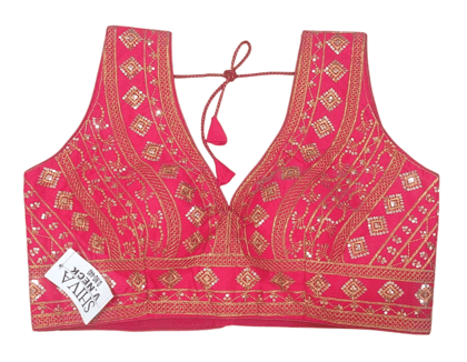 Embroidered V-Neck Blouse with Tassels and Zari Work