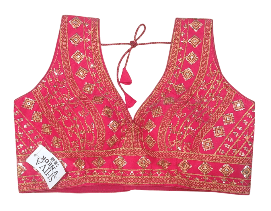 Embroidered V-Neck Blouse with Tassels and Zari Work