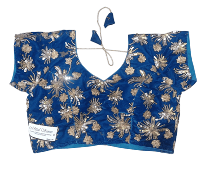 Blue Velvet Embroidered Sequinned Blouse