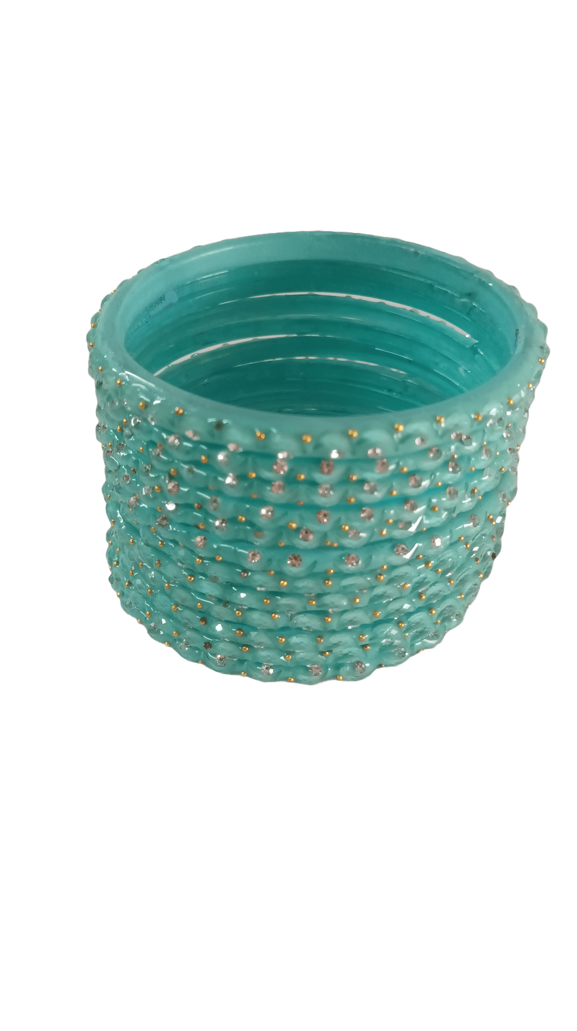 Aqua Glass Bangle Set with Rhinestone Accents