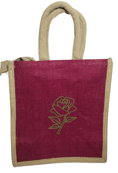 Jute Tote Bag with Rose Design
