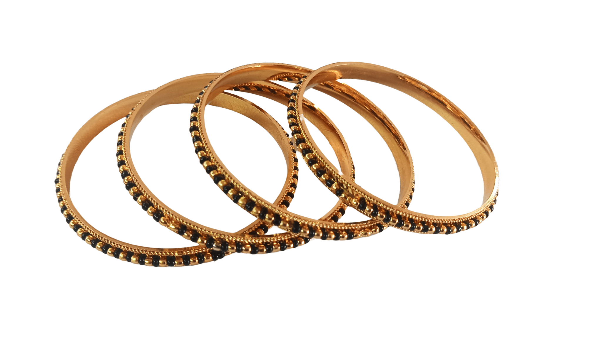 Gold Plated Glossy Finish Black Beads Bangles Set of 4 for Women