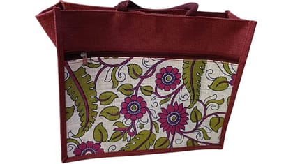 Jute Tote Bag with Zipper and Colorful Floral Print Jute Tote Bag with Zipper and Colorful Floral Print