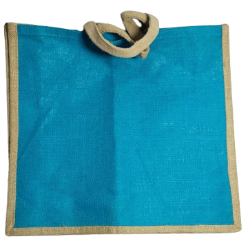 Blue Burlap Tote Bag with Brown Blue Burlap Tote Bag with Brown