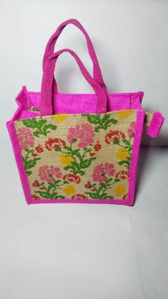 Pink Floral Jute Tote Bag Pink Floral Jute Tote Bag