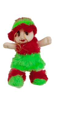 Cute and cuddly plush doll with red and green fur, perfect for children or adults Cute and cuddly plush doll with red and green fur, perfect for children or adults