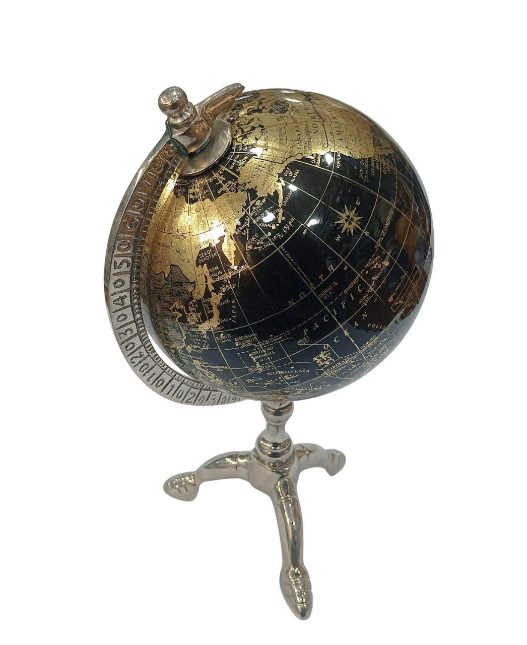 Brass Metal Antique Globe with Silver Stand for Home and Office Decor