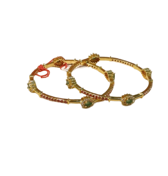 Gold Plated Ruby and Emerald Bangle Set