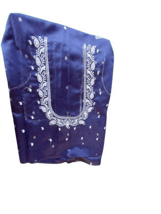 Blue Cotton Silk Blouse Piece With White Embroidery Work