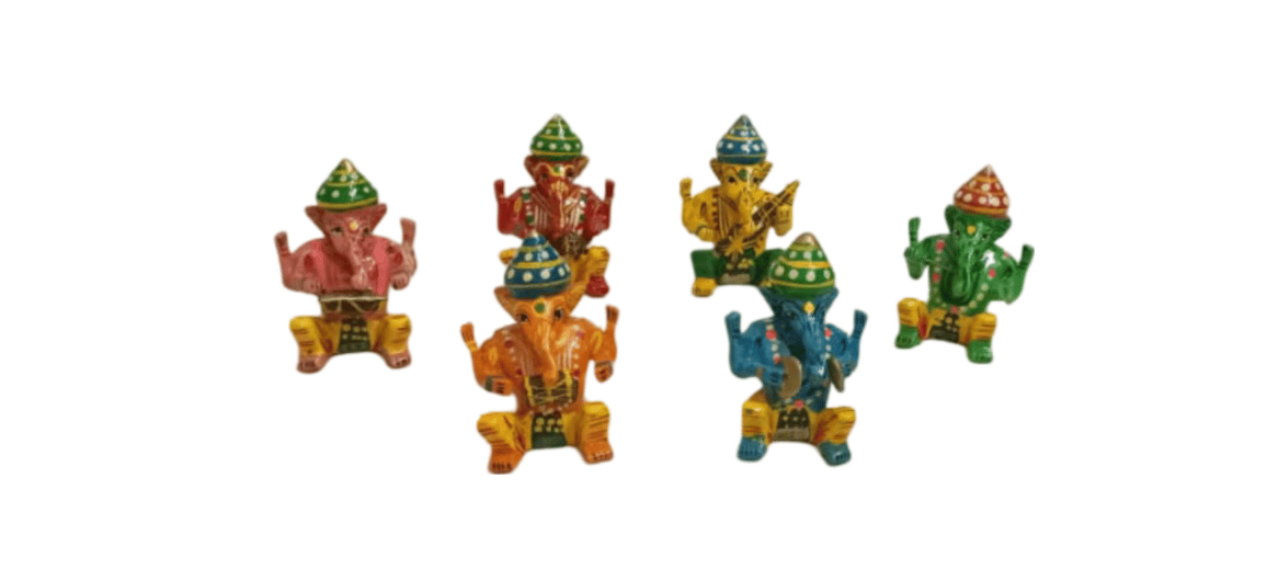 Colorful Wooden Ganesh idols - Set of 6