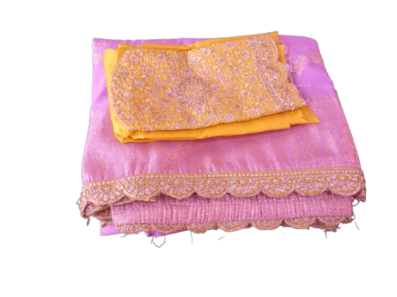 Women's Pink Colour Soft Silk Small Boarder Saree with Contrast Yellow Colour Blouse Piece 5.5 meters with combined blouse