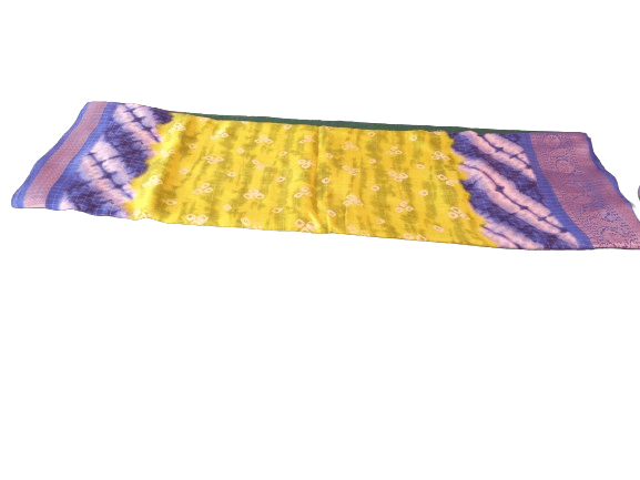 Yellow Pure Georgette Bandhani Saree With Blouse Piece 5.5 meters with combined blouse