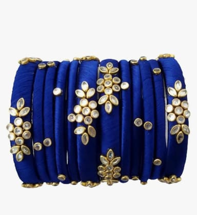 Blue Silk Thread Bangle Set with Stone Work - Set of 8
