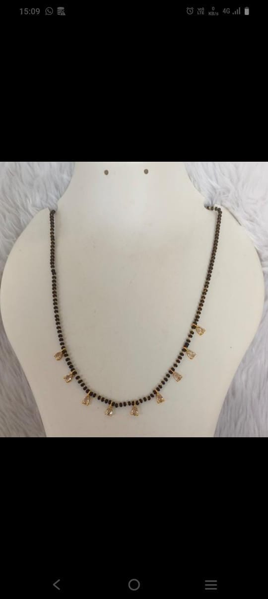 Black Beads Mangalsutra with Gold Plated Tear Drop Pendants