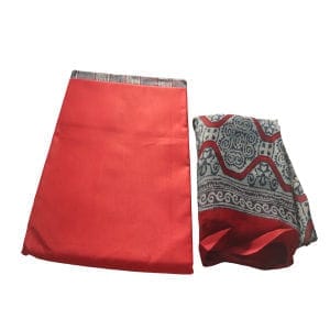 Red and white printed cotton salwar suit with chiffon dupatta