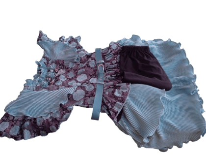Baby Girl's Floral Print Dress with Blue Ruffles and Black Leggings