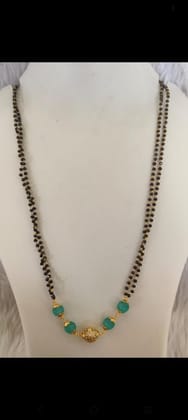 Gold Plated Mangalsutra with Black Beads and Green Stones for Women