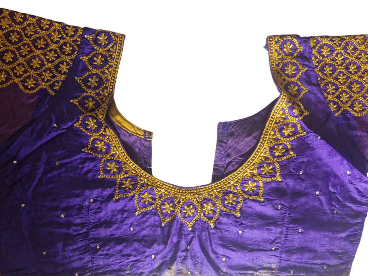 Purple Hand Embroidered Blouse With Zari Work