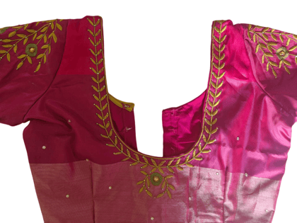 Pink Hand Embroidered Blouse With Zari Work