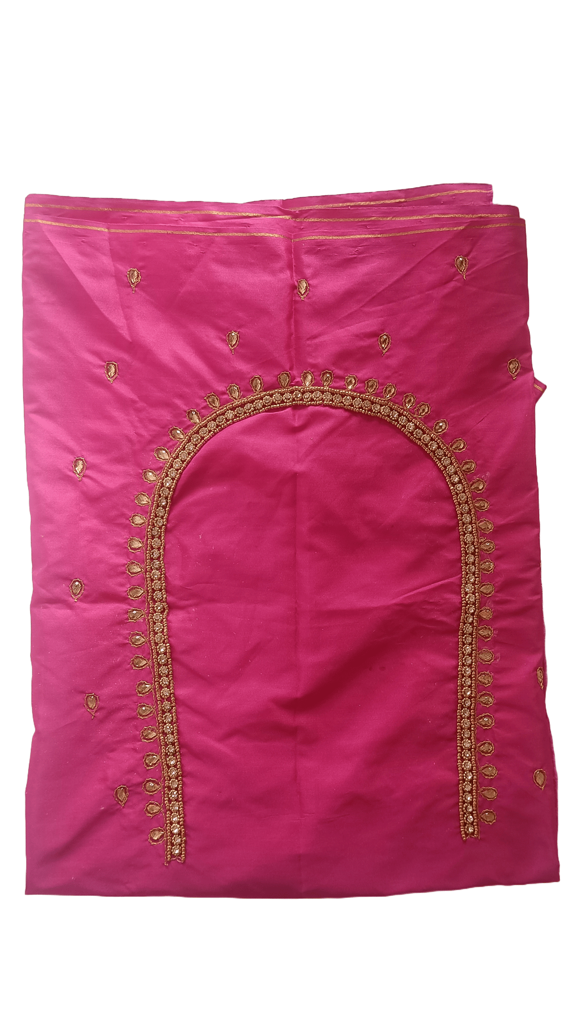 Pink Hand Embroidered Blouse Neck Design With Golden Beads And Stones