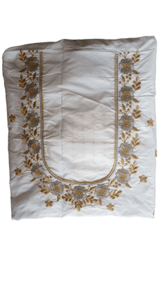 White cotton blouse with silver and gold floral embroidery