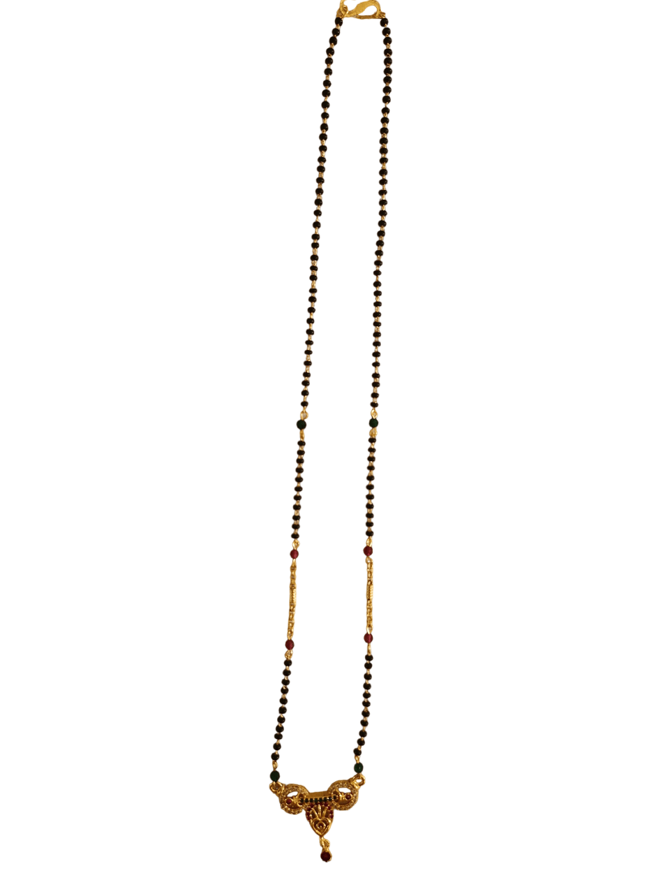 Gold Mangalsutra with Black Beads and Traditional Gold Pendant for Women