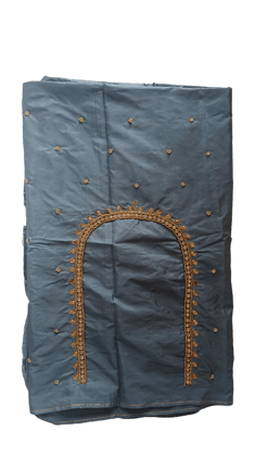 Blue Saree With Golden Embroidery Work