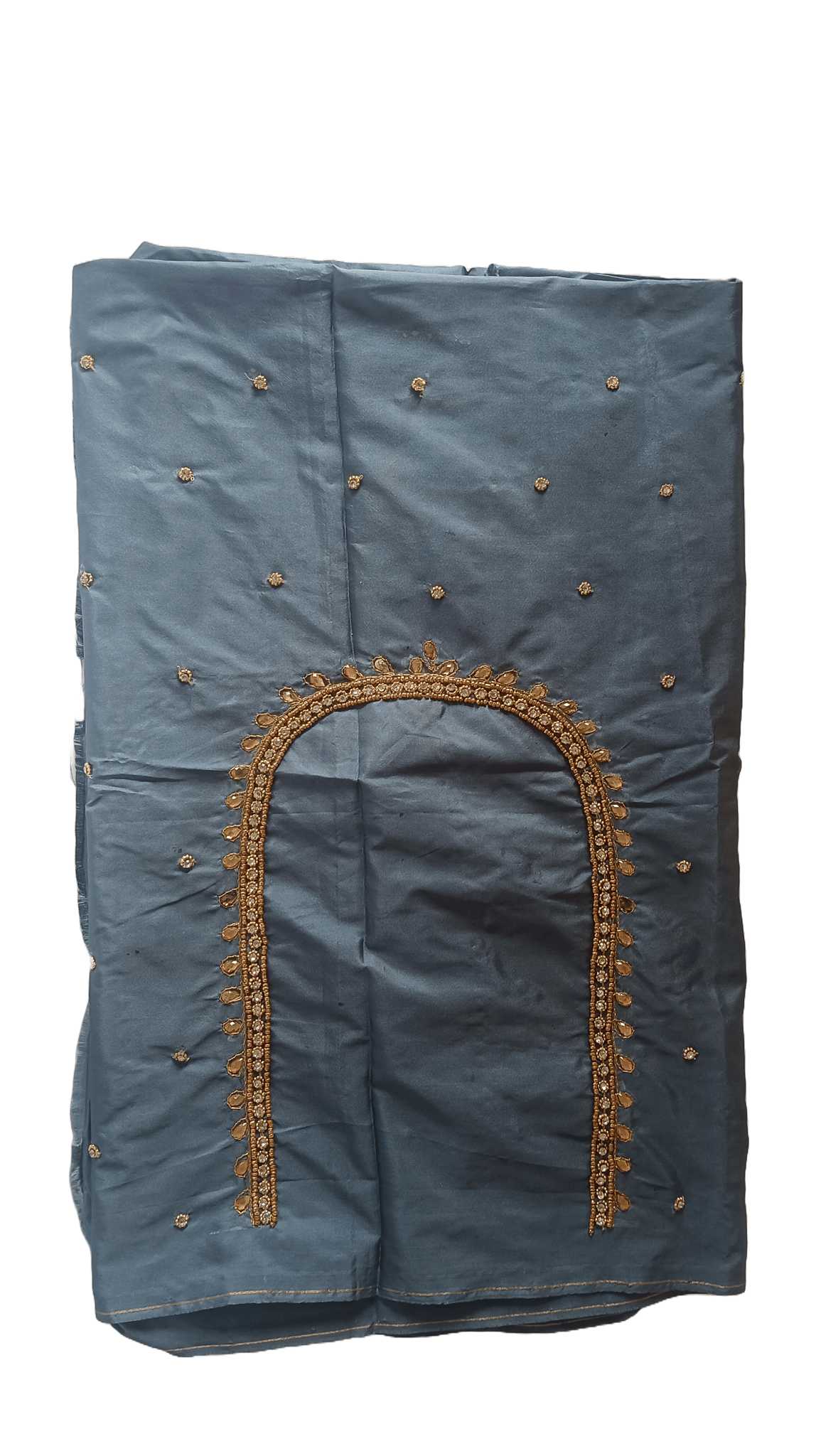 Blue Saree With Golden Embroidery Work