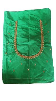 Green blouse with intricate zari and stone embroidery work