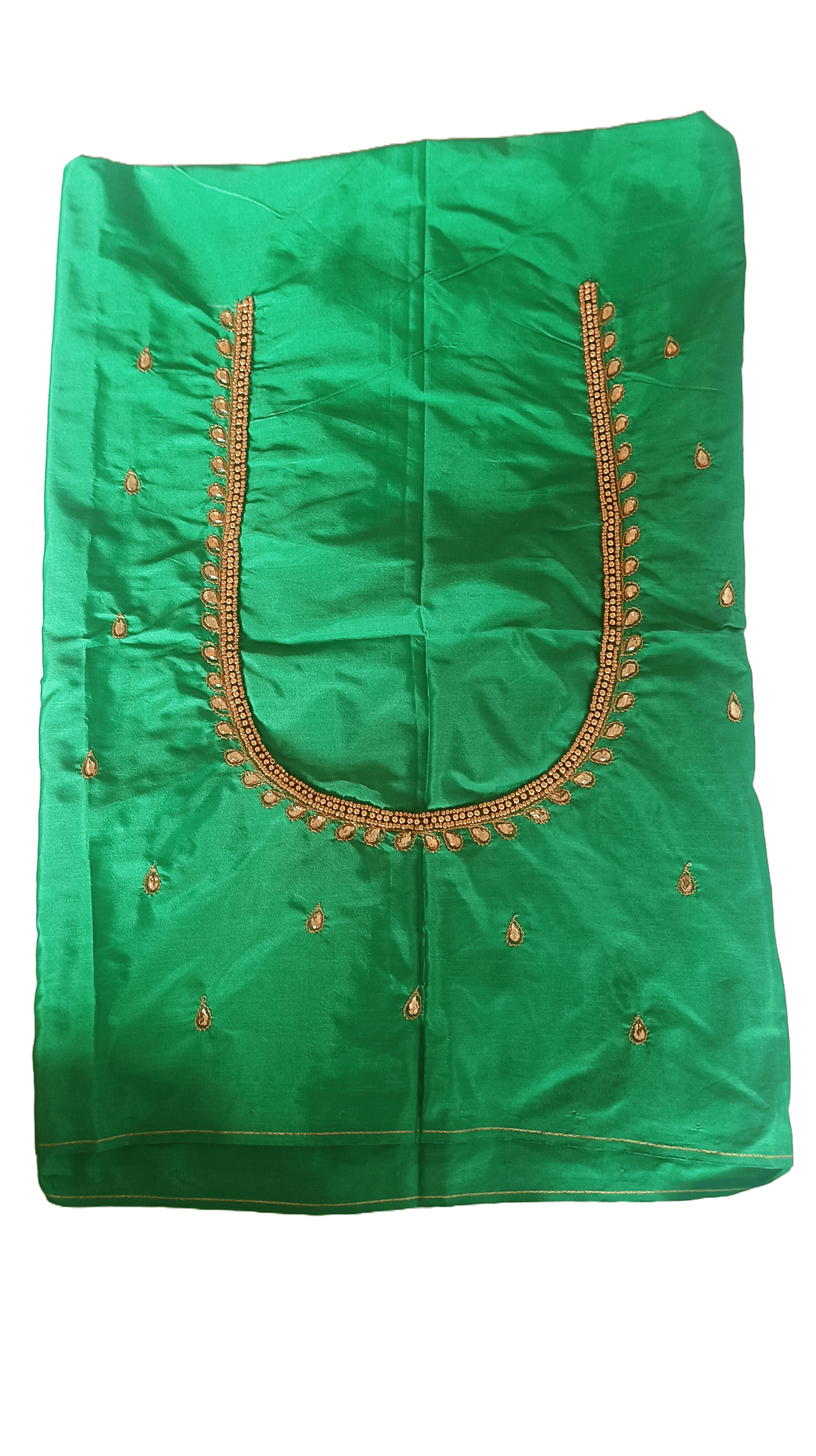 Green blouse with intricate zari and stone embroidery work