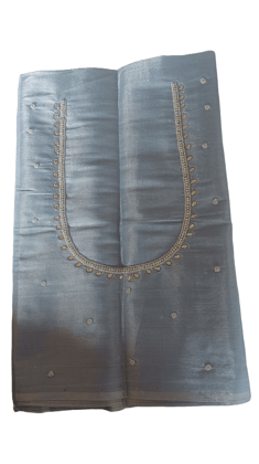 Silver Hand Embroidered Blouse Piece With Zari And Stone Work