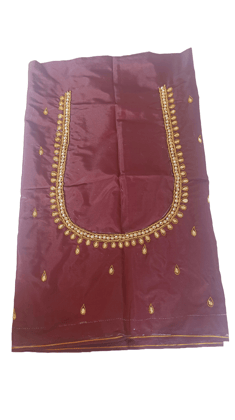maroon color maggam work blouse with golden embroidery and stone work