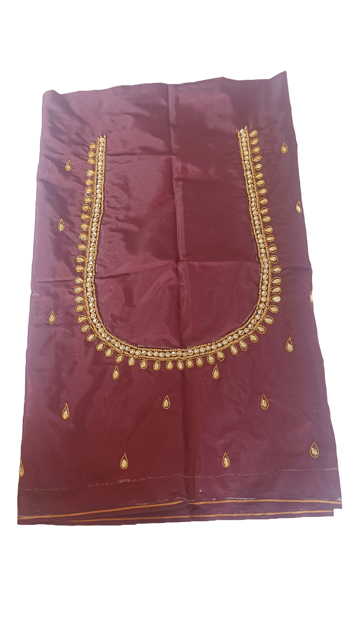 maroon color maggam work blouse with golden embroidery and stone work