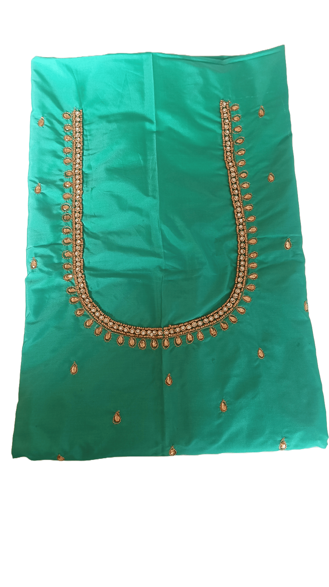 Green blouse with intricate zari and stone embroidery work