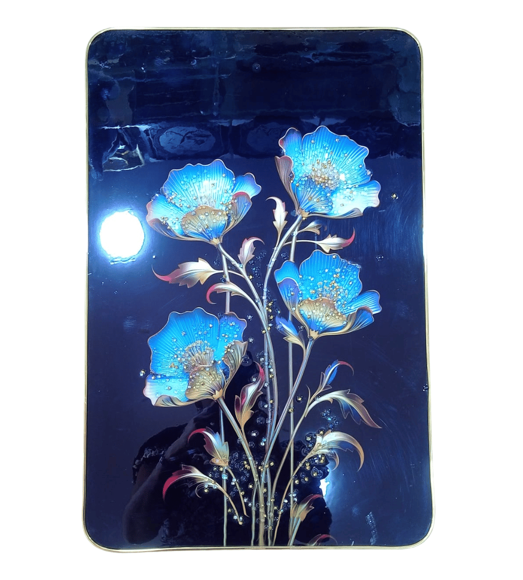 Blue Floral Tempered Glass wall