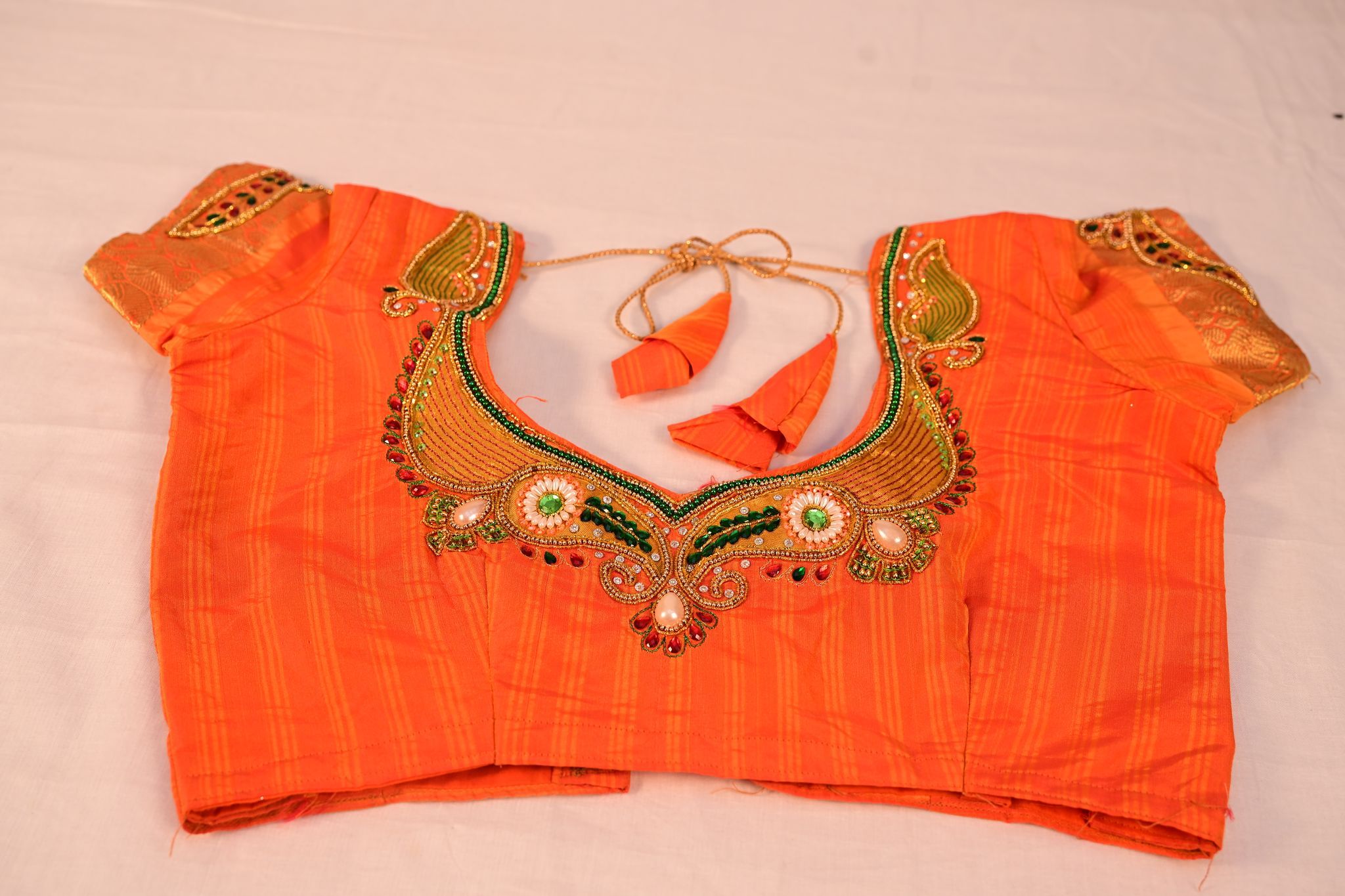 Buy Orange Hand Embroidered Blouse