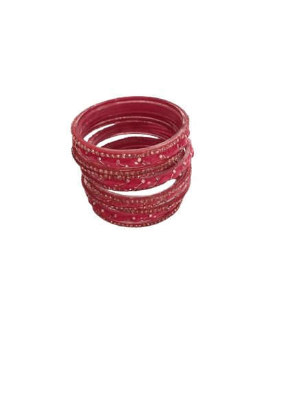Set of 12 Maroon Glass Bangles with Rhinestone