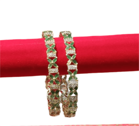 Gold Plated Green Bangle Set with Cubic Zirconia Stones