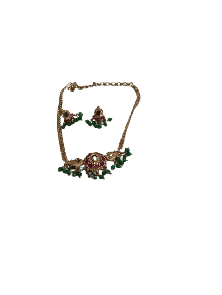 Kundan Meenakari Gold Plated Choker Necklace Set With Earrings